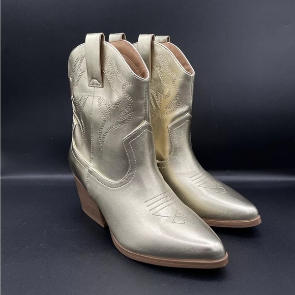 Soda Women Cowboy Western Stitched Boots Cowgirl RENO-S Size 8 Gold - Picture 3 of 12